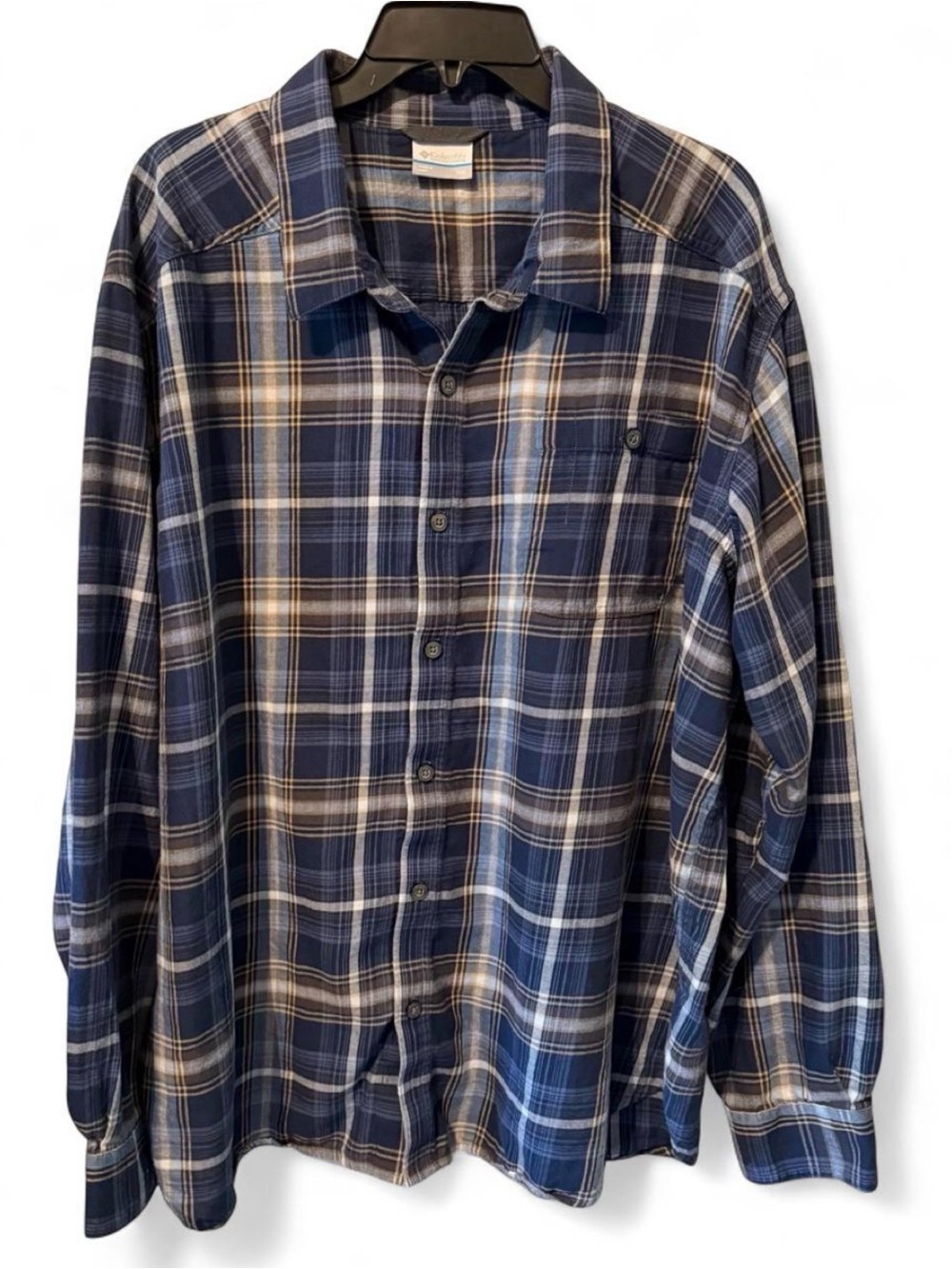 Columbia Navy and White Plaid Long-Sleeve Button-Down Shirt - Men’s